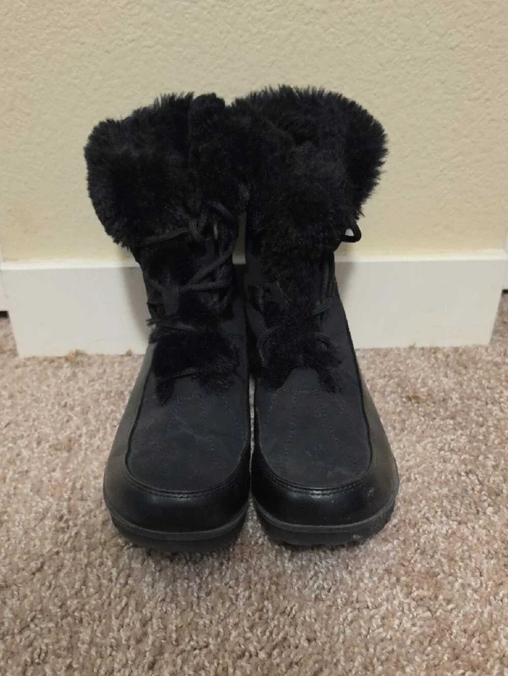 JBU Black Faux-Fur Lace-Up Winter Boots